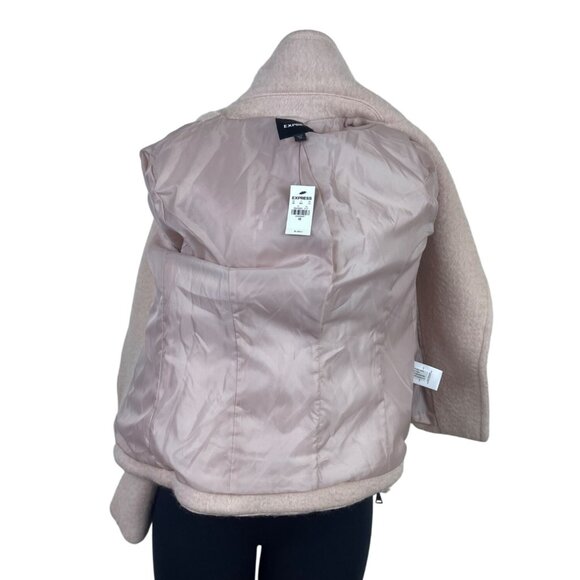 Express Womens Light Pink Wool-Blend Moto Jacket Stylish Zipper Size XS - New - Picture 4 of 11
